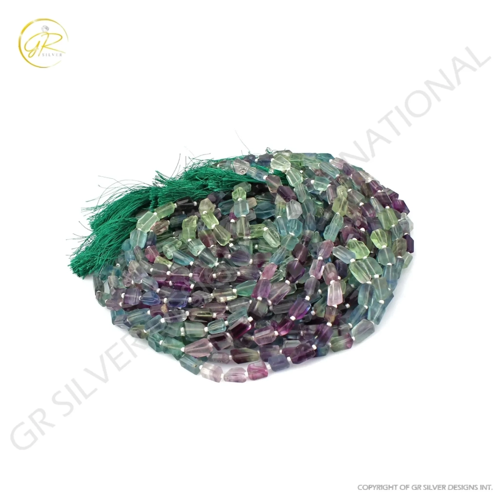 Natural Multi Fluorite 7-12mm Faceted Tumbles Shape Gemstone Beads Jewelry, Fluorite Beads