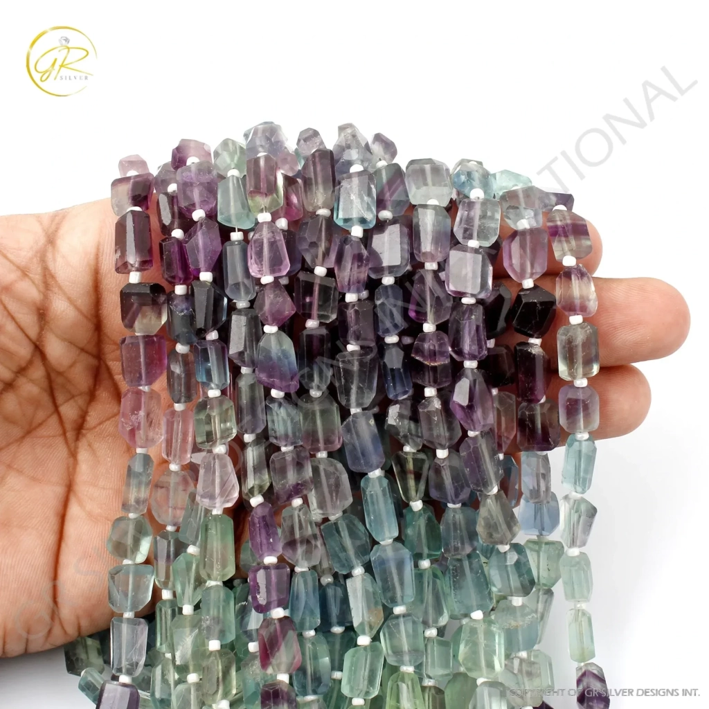 Natural Multi Fluorite 7-12mm Faceted Tumbles Shape Gemstone Beads Jewelry, Fluorite Beads