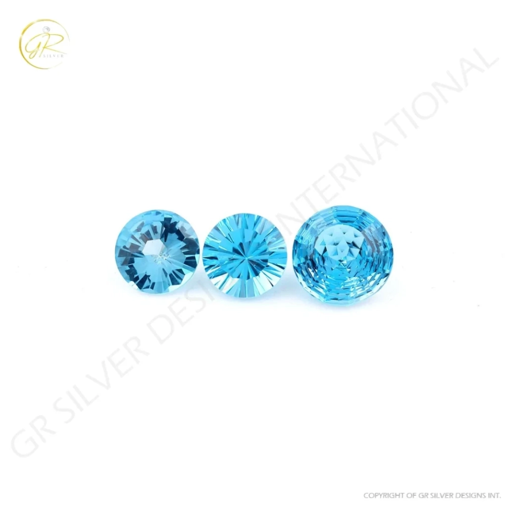 Natural Swiss Blue Topaz Round cut Faceted Loose Gemstone