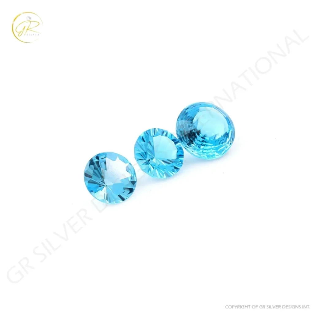 Natural Swiss Blue Topaz Round cut Faceted Loose Gemstone