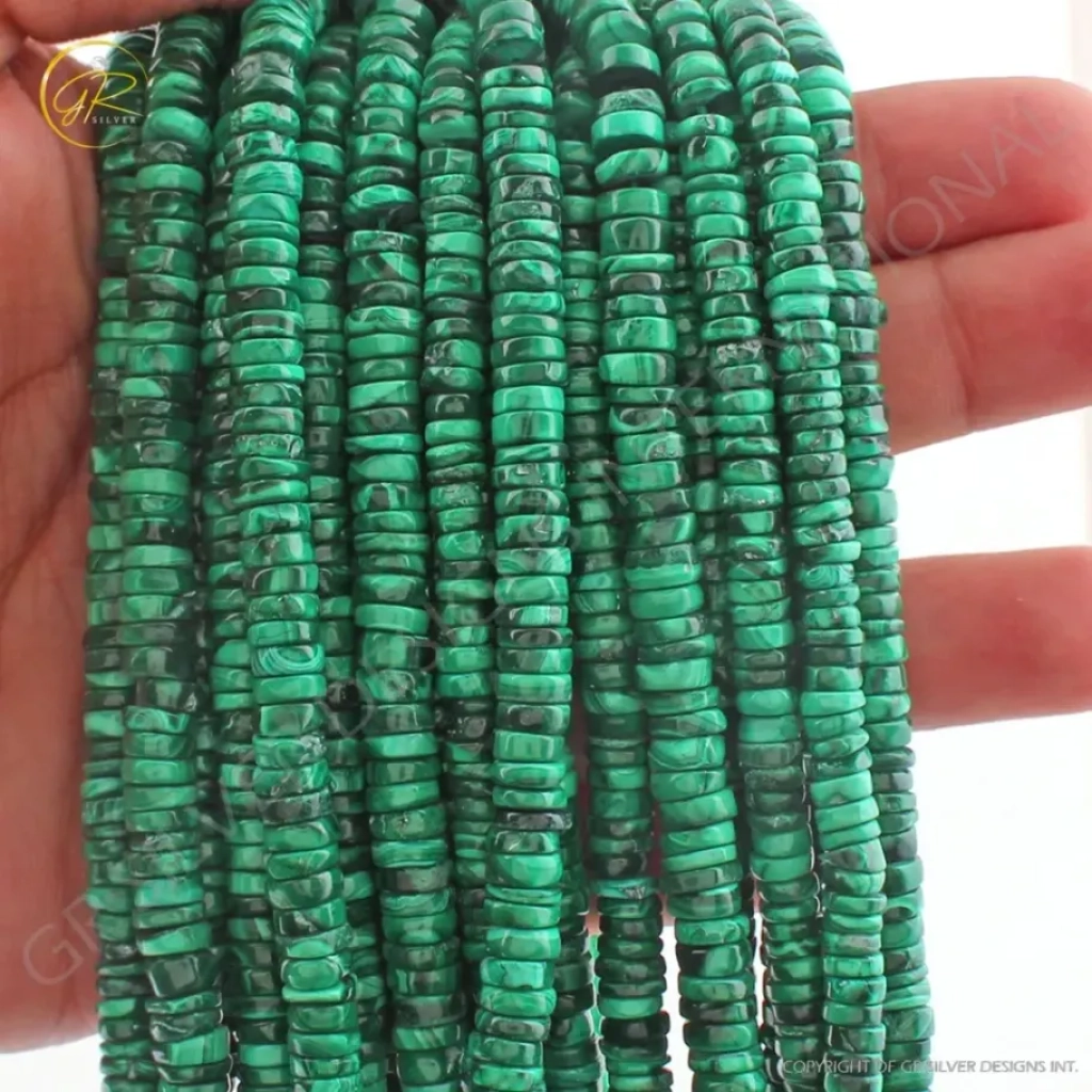 Natural Malachite Gemstone 6mm Coin Shape 10 Strands Beads