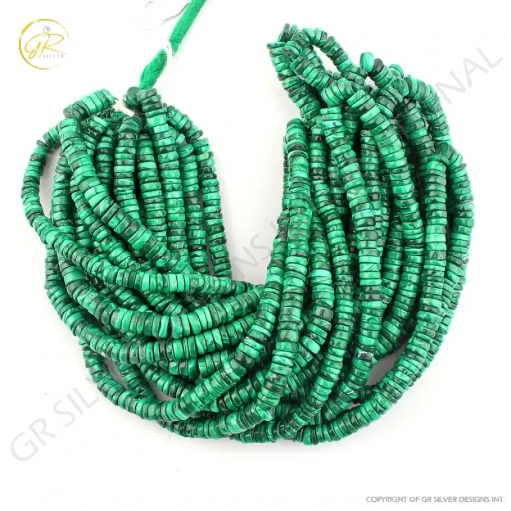 Natural Malachite Gemstone 6mm Coin Shape 10 Strands Beads