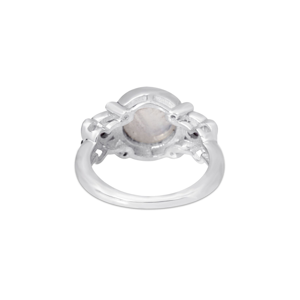 Natural Rainbow Moonstone Sterling Silver Ring