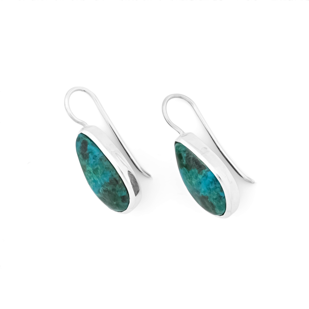 Natural Chrysocolla Gemstone Dangle Sterling Silver Women Earrings