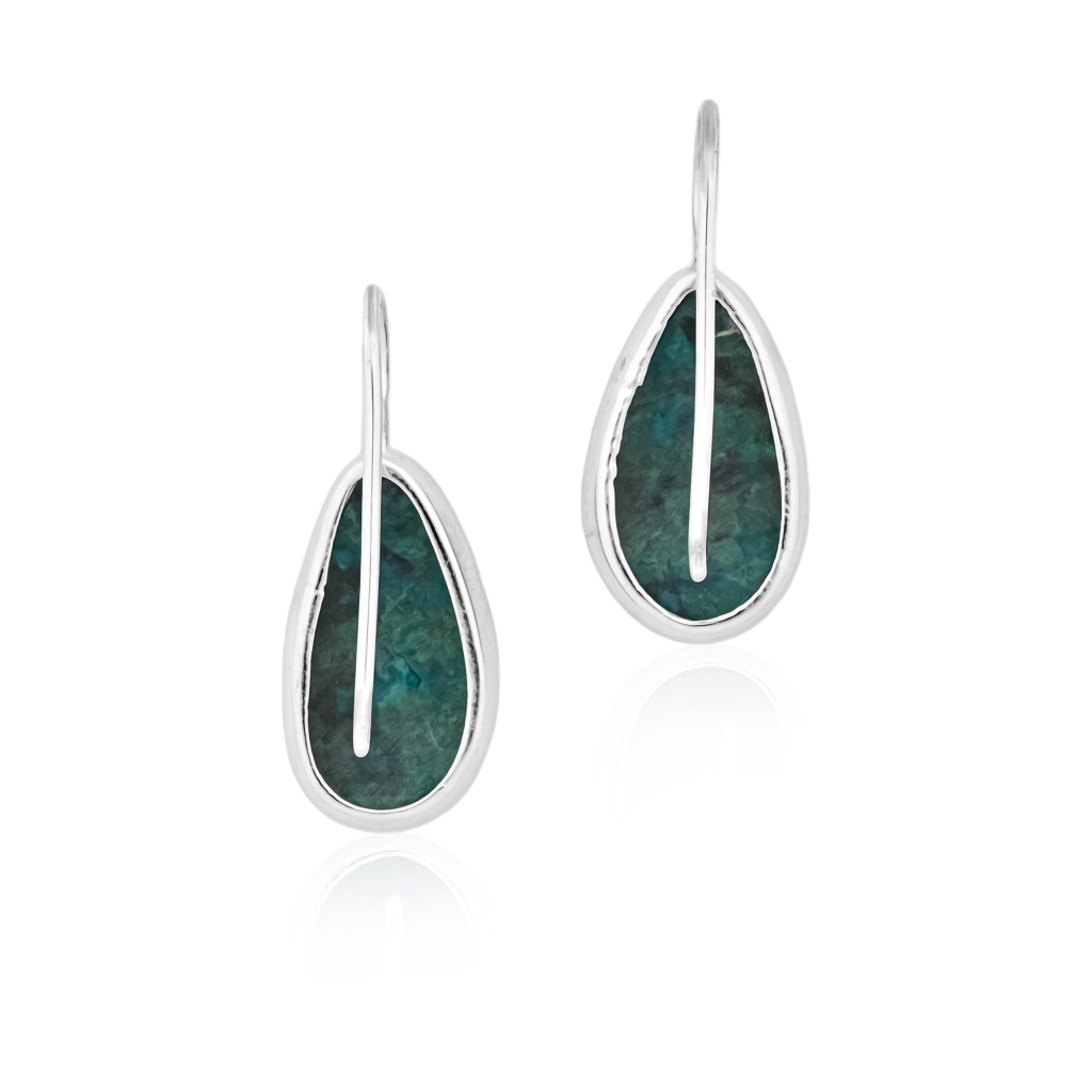 Natural Chrysocolla Gemstone Dangle Sterling Silver Women Earrings