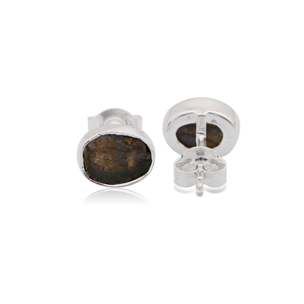 Natural Labradorite Birthstone Sterling Silver Round Studs Earrings