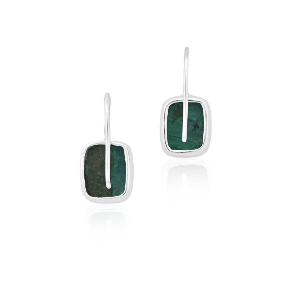 Natural Chrysocolla Gemstone Dangle Sterling Silver Women Earrings