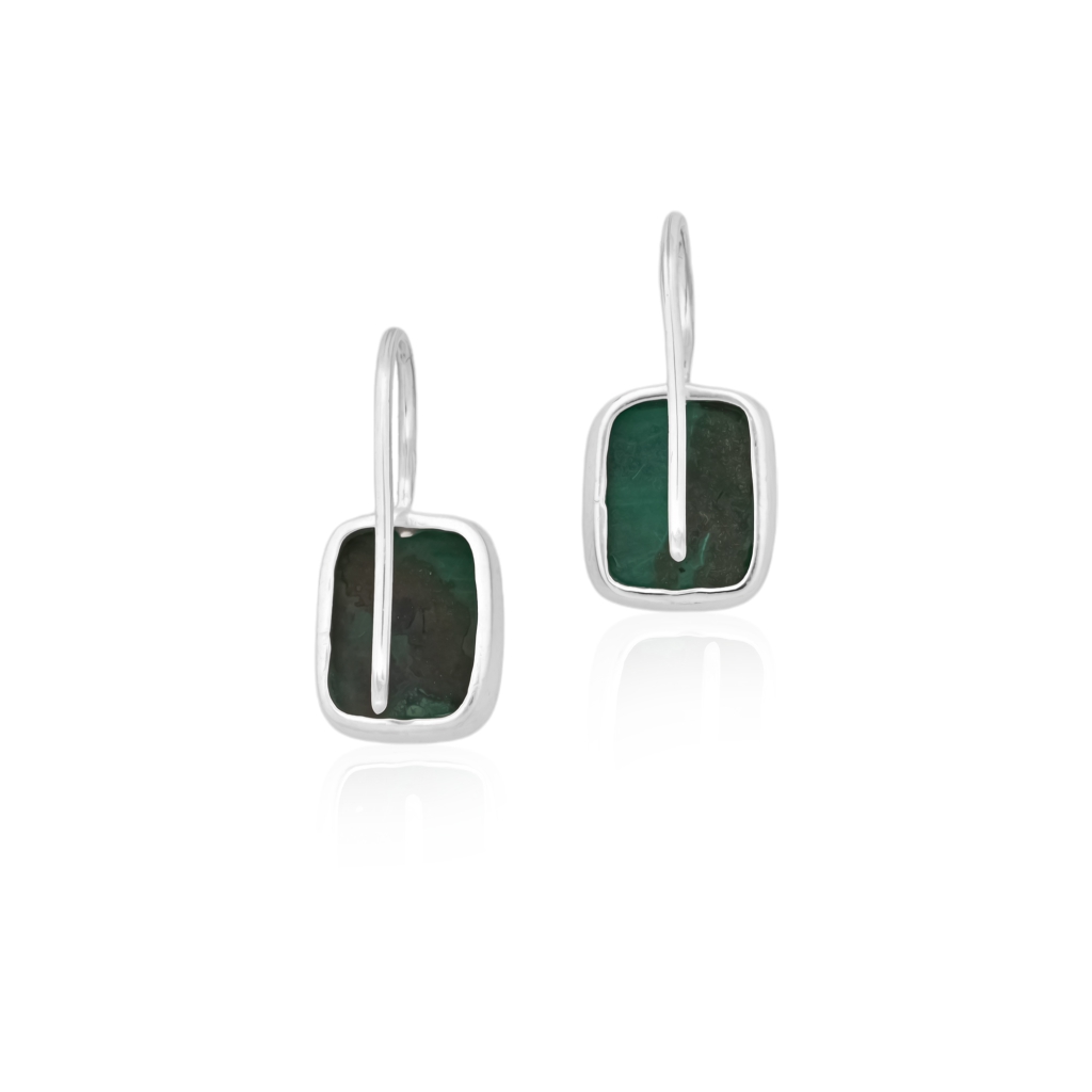 Natural Chrysocolla Gemstone Dangle Sterling Silver Women's Earrings