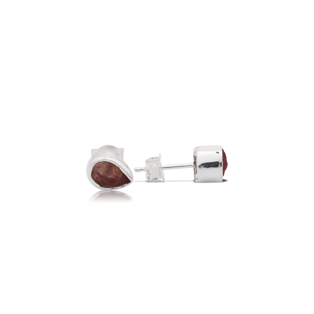 Natural Rose Quartz Birthstone Sterling Silver Round Studs Earrings