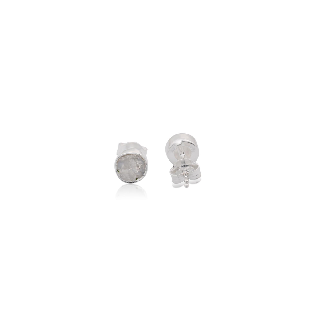 Natural Rainbow Moonstone Birthstone Sterling Silver Round Studs Earrings