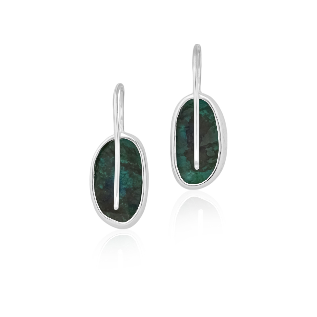 Natural Chrysocolla Gemstone Dangle Sterling Silver Women's Earrings