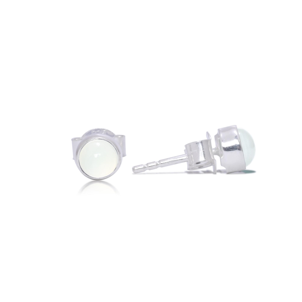 Natural Aquamarine Birthstone Sterling Silver Round Studs Earrings
