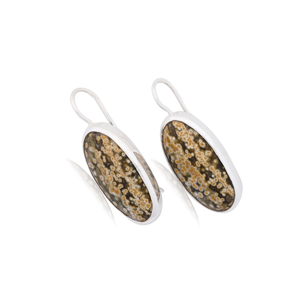 Natural Ocean Jasper Oval Shape Dangle Sterling Silver Women's Earring