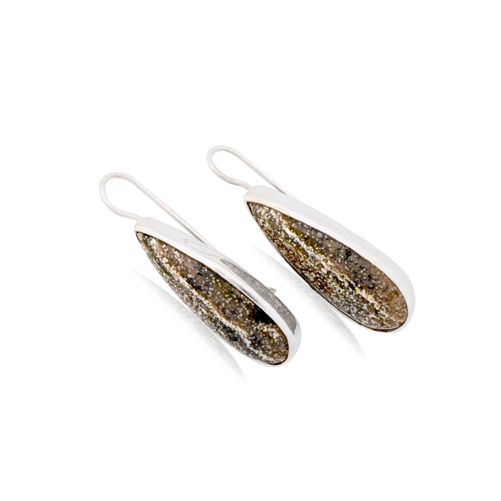 Natural Ocean Jasper Pear Shape Dangle Sterling Silver Women's Earring