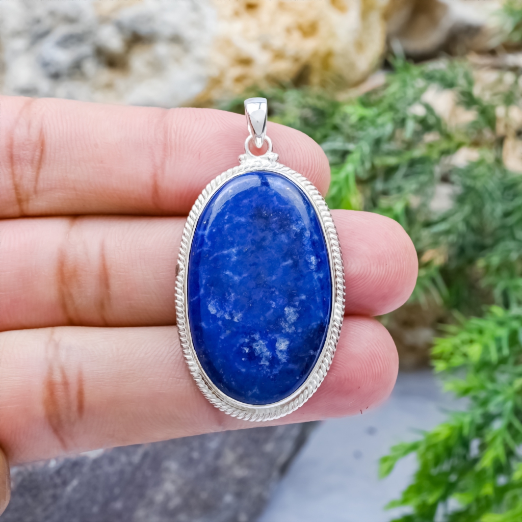Blue Lapis Lazuli Oval Shape Sterling Silver Pendant Jewellery