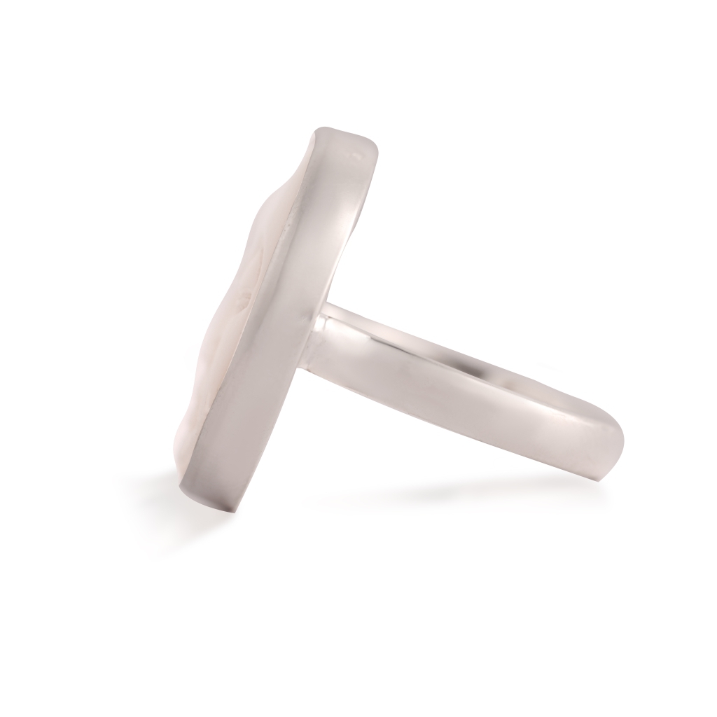 Natural Mother of Pearl Face Carving Sterling Silver Ring For Women