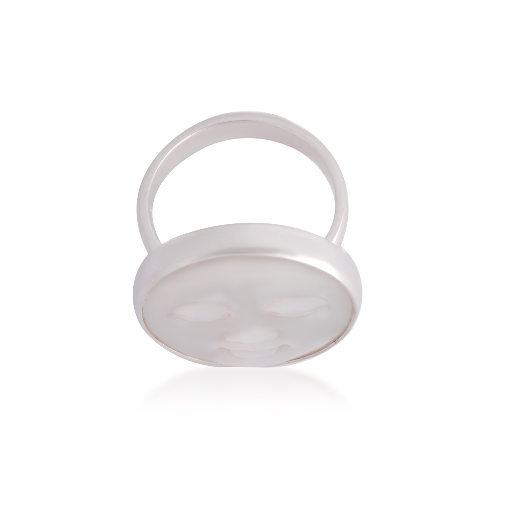 Natural Mother of Pearl Face Carving Sterling Silver Ring For Women