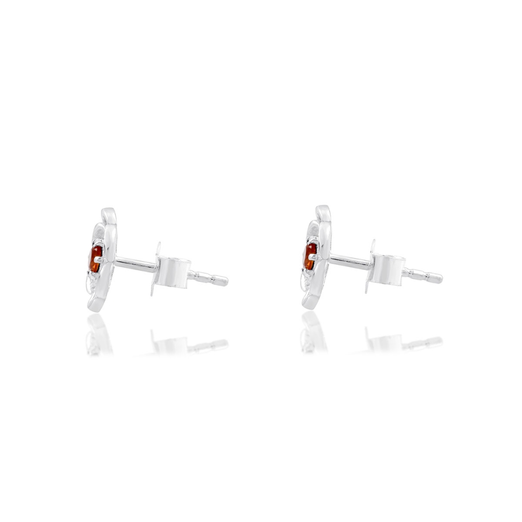 Natural Citrine Birthstone Flower Design Sterling Silver Studs Earrings