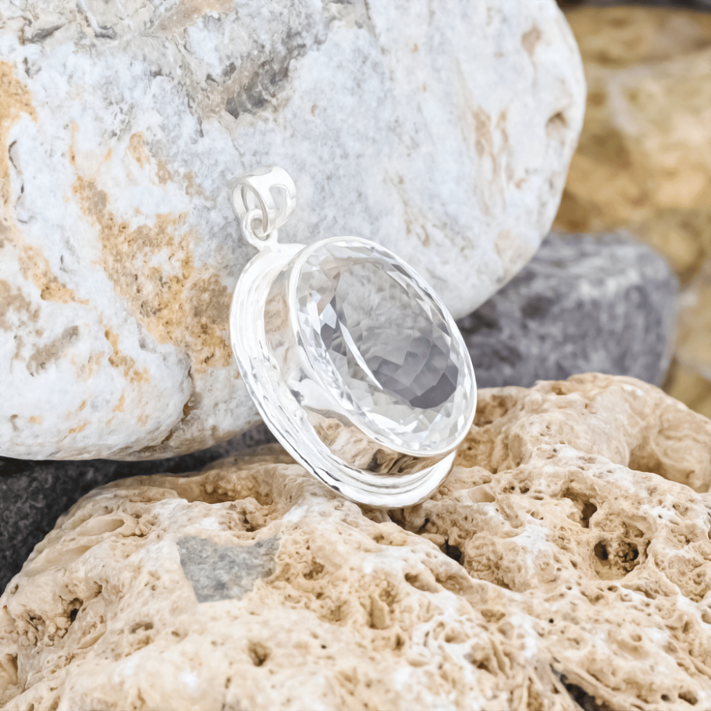 Natural Clean Crystal Quartz Oval Sterling Silver Pendant Jewellery