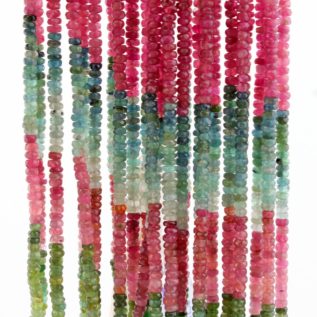 Multi Tourmaline Handmade Round Faceted Beads 14 Inch