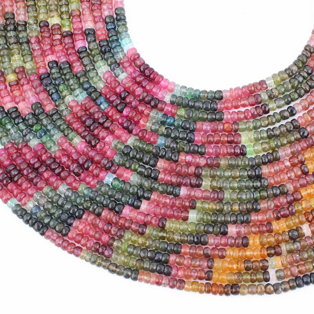 Faceted Multi Tourmaline Round Gemstone 9 Strands Beads