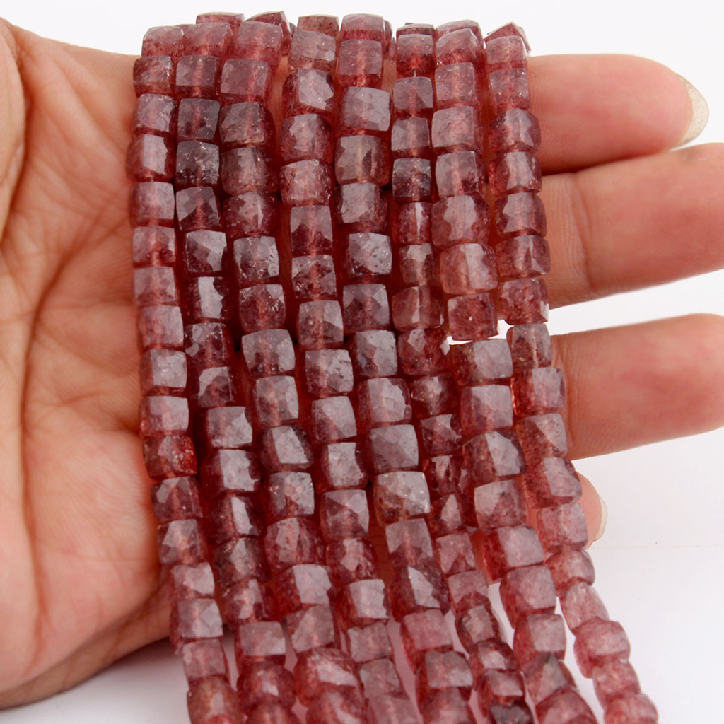 Strawberry Quartz Square Shape 7mm Gemstone 12 Strands Beads