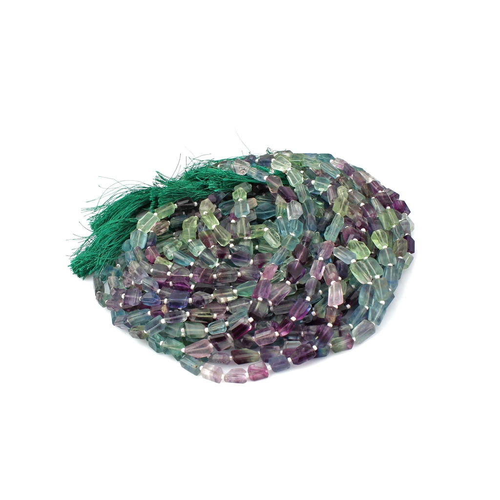 Natural Multi Fluorite Beads 7-12mm Faceted Tumbles Shape Beads