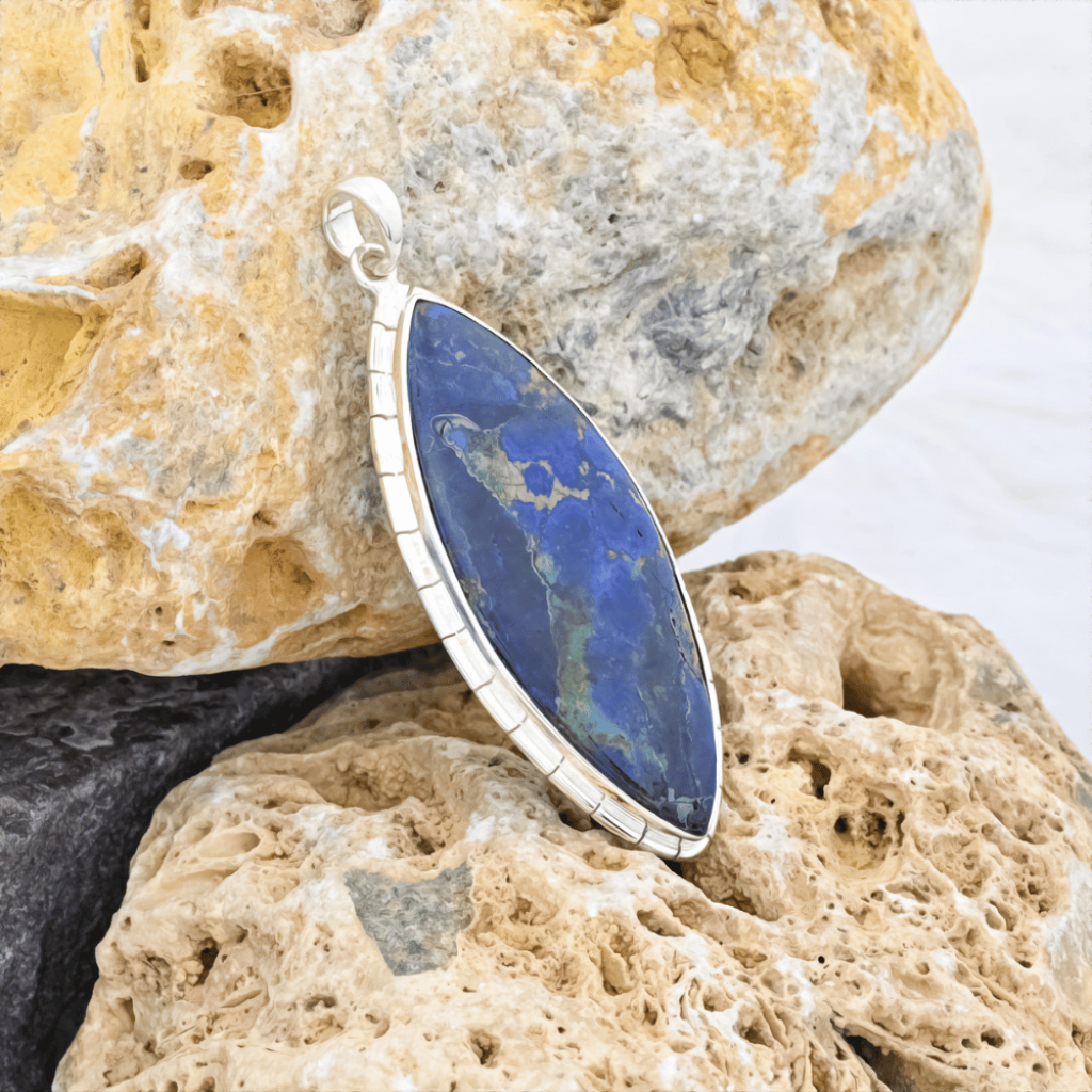 Natural Azurite Malachite Marquise Gemstone Sterling Silver Pendant