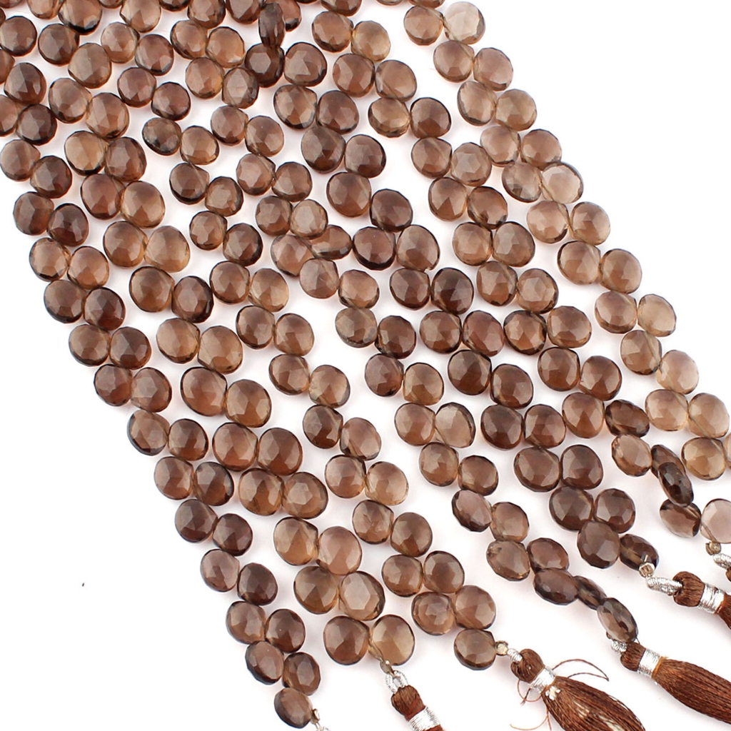 Faceted Smoky Quartz 7-10mm Heart Shape 9 Strands Beads