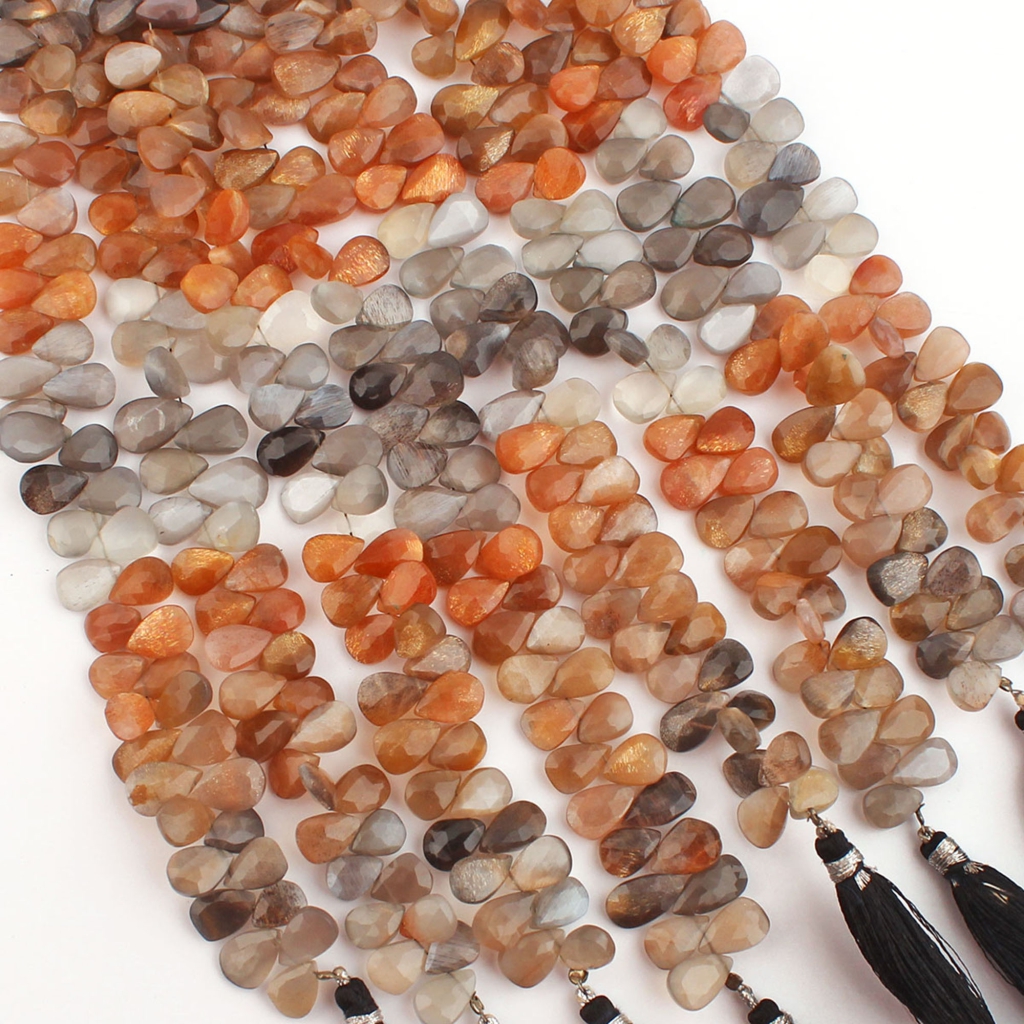 Natural Multi Moonstone Pear Faceted Gemstone Beads For Jewelry
