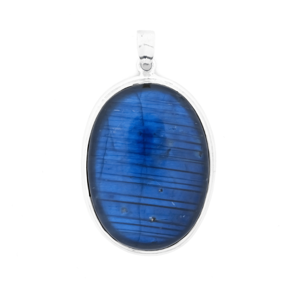 Natural Labradorite Oval Shaped Sterling Silver Pendant Jewelry