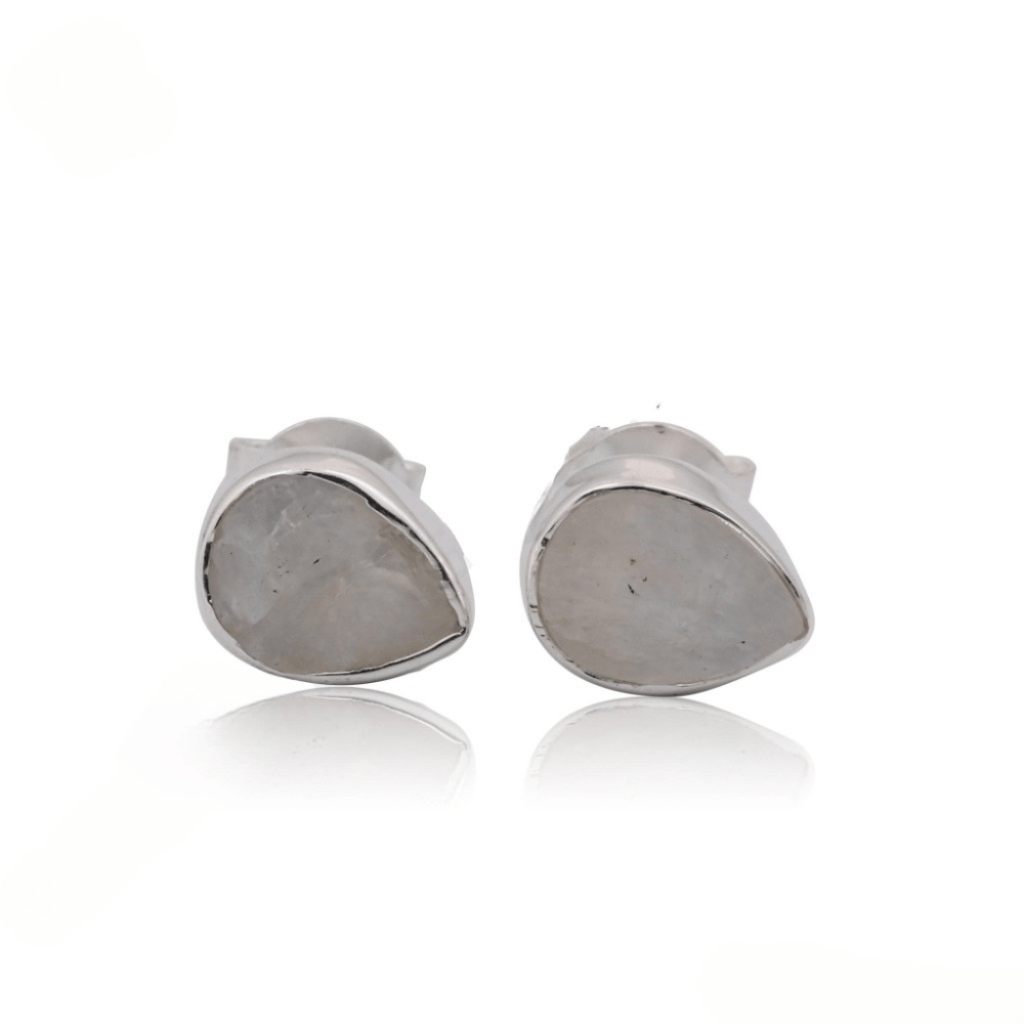 Natural Rainbow Moonstone Birthstone Sterling Silver Round Studs Earrings