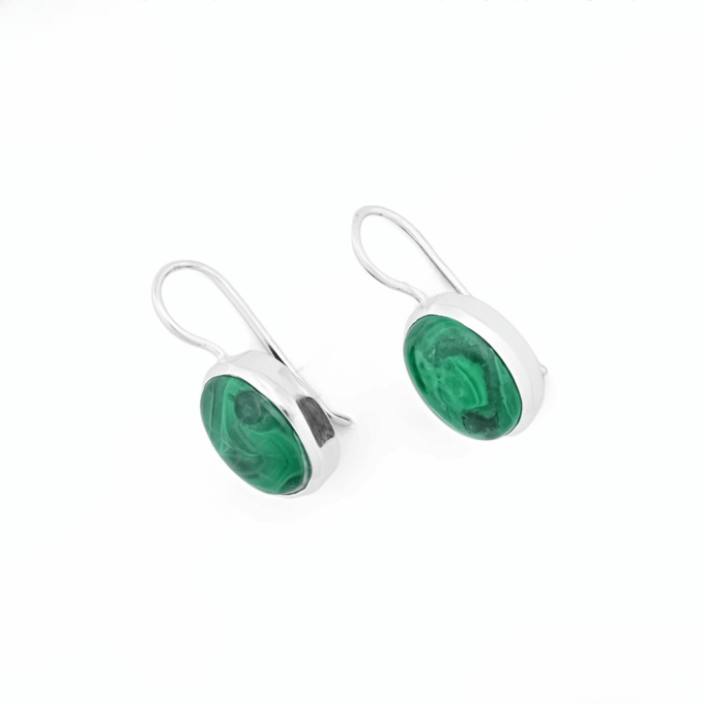 Natural Green Malachite Gemstone Dangle Sterling Silver Women Earrings