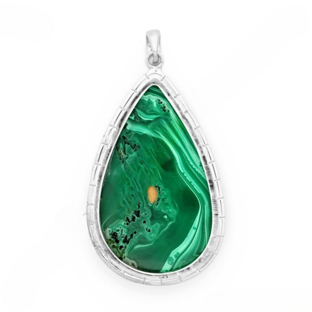 Natural Green Malachite Pear Design Sterling Silver Pendant Jewellery