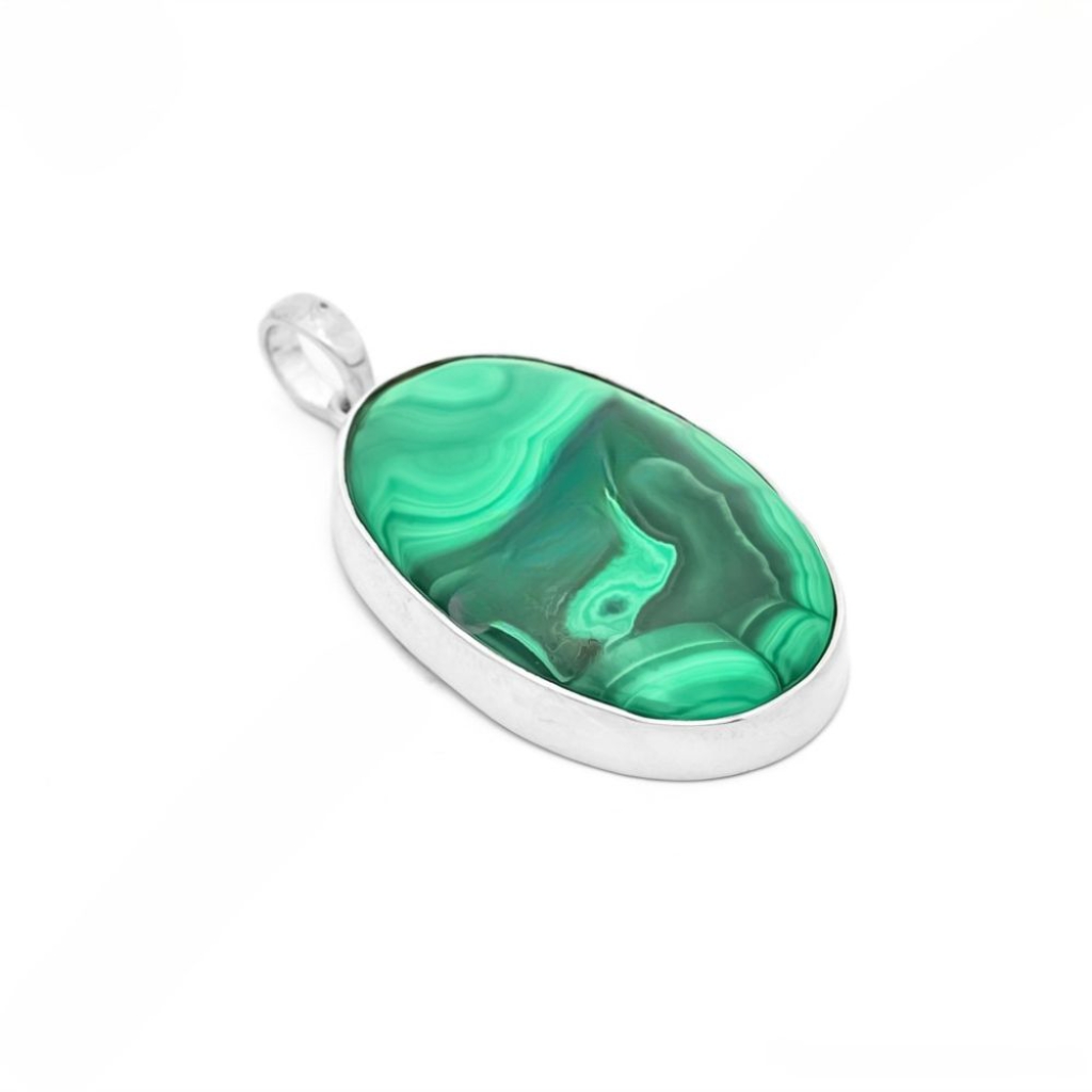 Natural Green Malachite Oval Sterling Silver Pendant Jewellery
