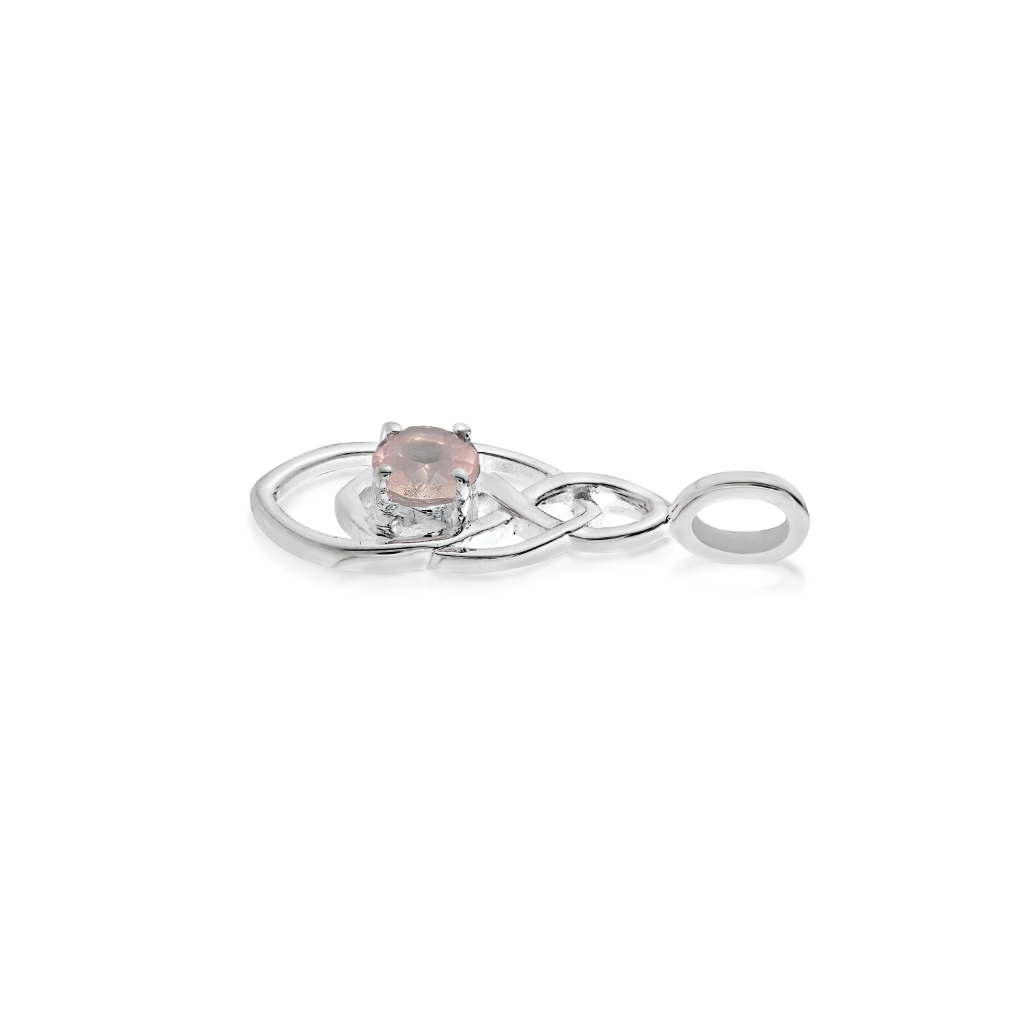Natural Rose Quartz Birthstone Sterling Silver Celtic Knot Design Pendant Necklace