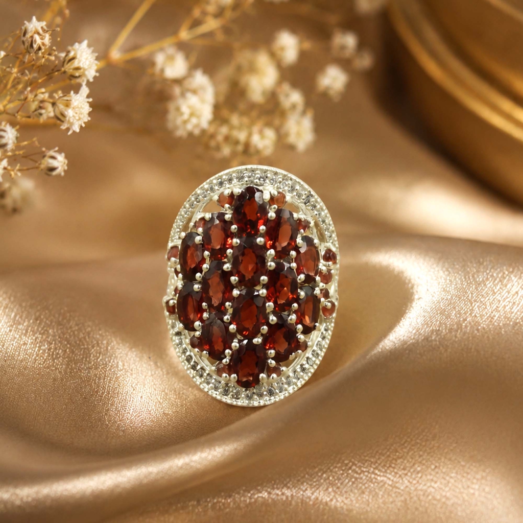 Red Garnet January Birthstone Engagement Silver Rings