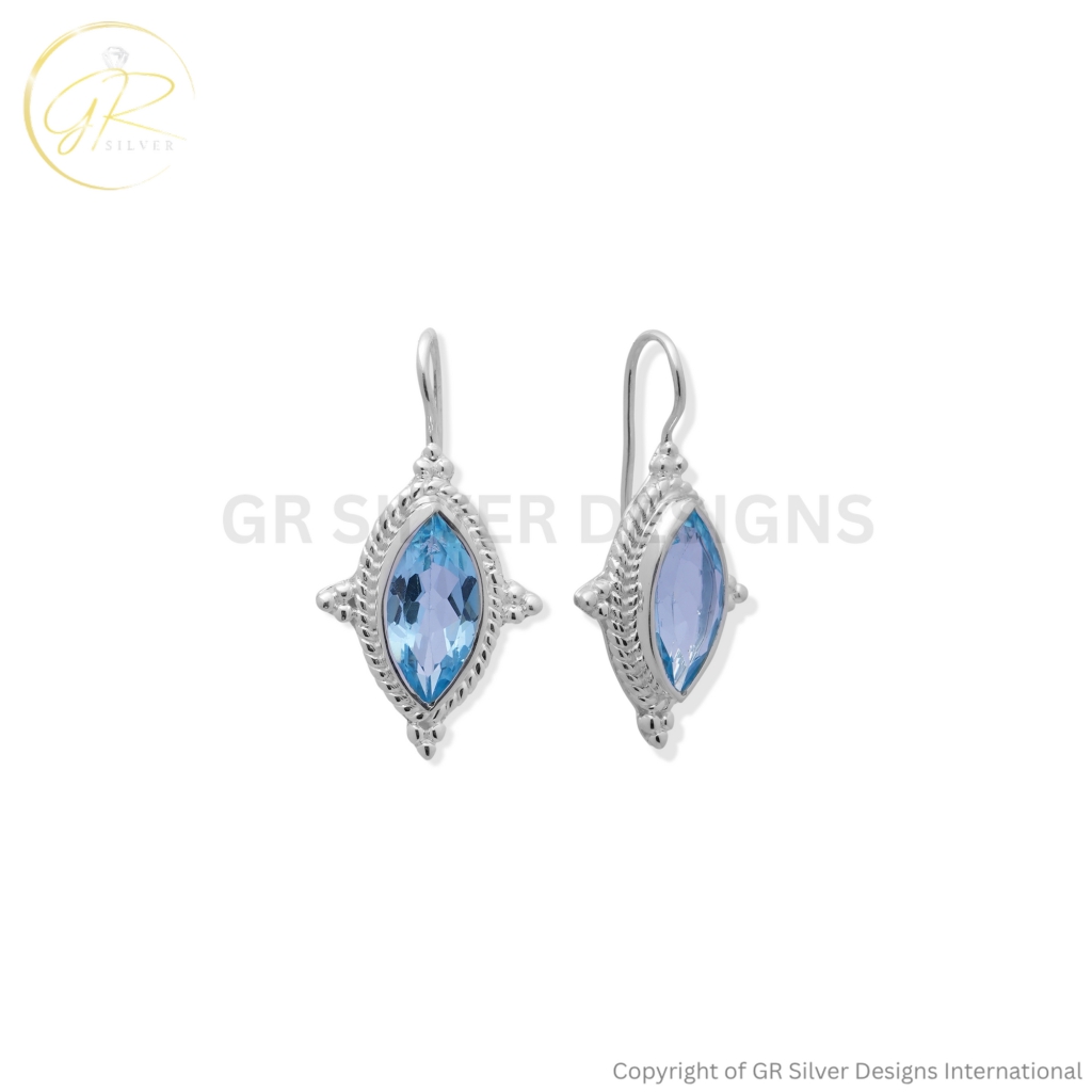 Blue Topaz Marquise cut Sterling Silver Earrings For Women