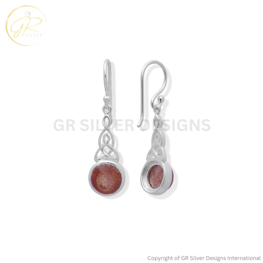 Sunstone Celtic Knot Dangle Earrings