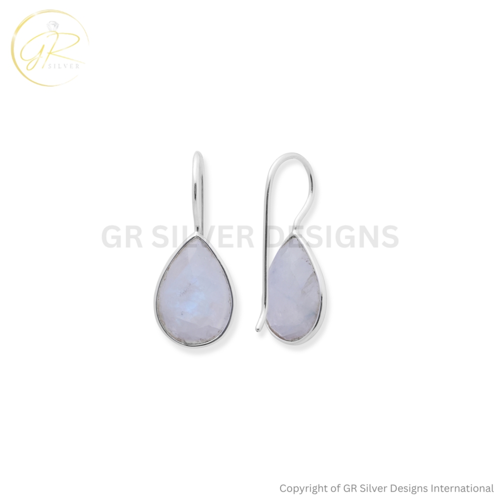 925 Sterling Silver Rainbow Moonstone Pear Dangle Earrings For Women