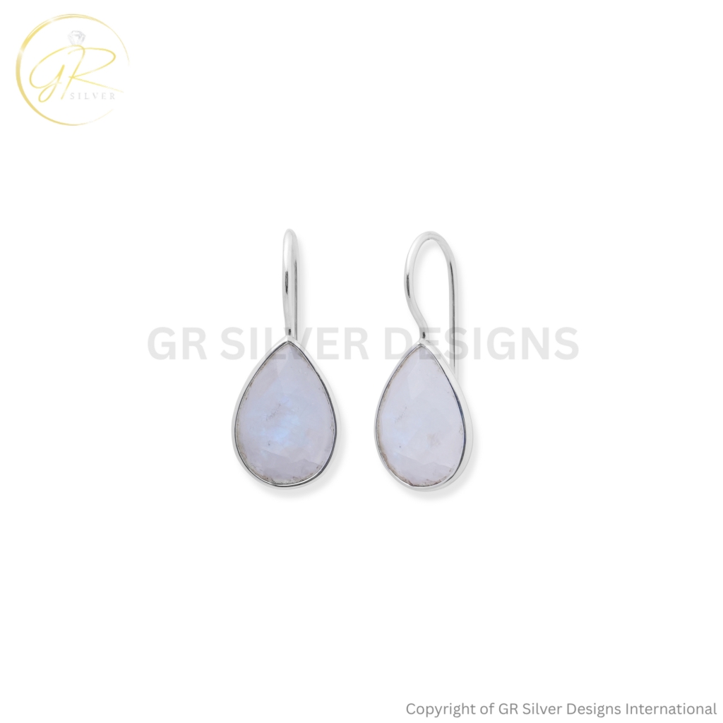 925 Sterling Silver Rainbow Moonstone Pear Dangle Earrings For Women