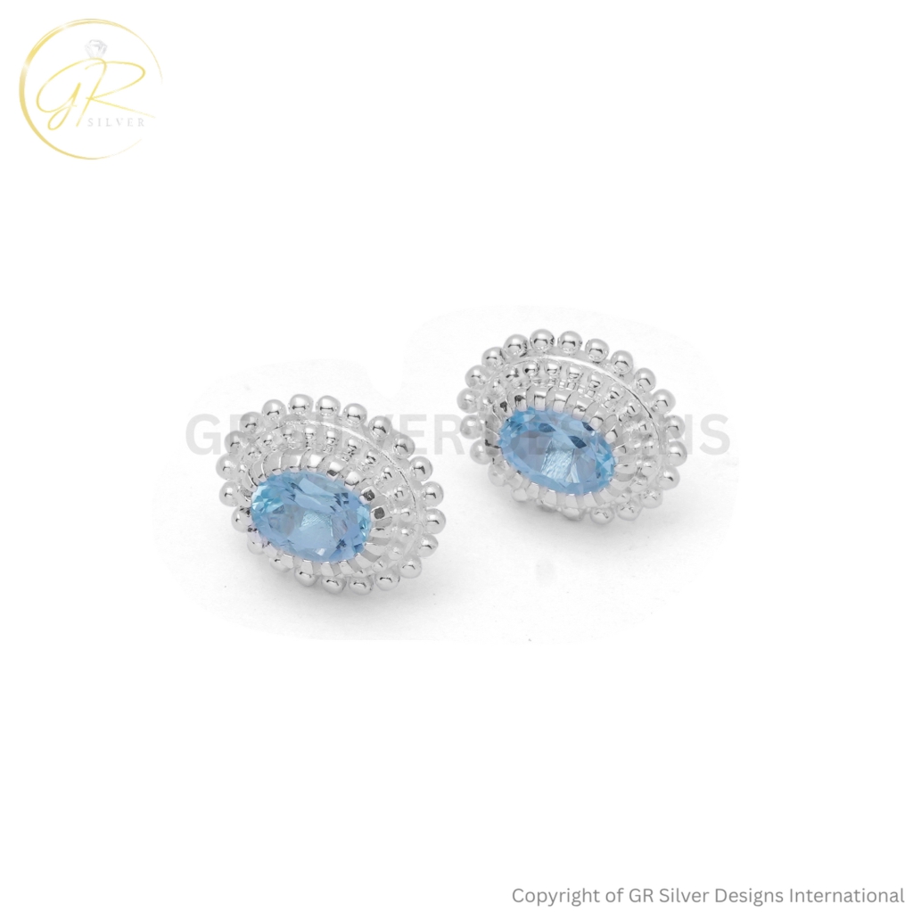 Blue Topaz Studs Earrings For Women
