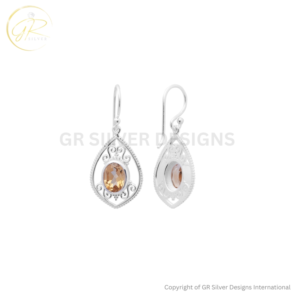 Natural Citrine Oval Faceted Sterling Silver Wedding Earrings
