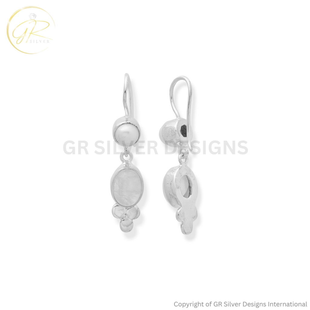Buy Rainbow Moonstone & Freshwater Pearl Sterling Silver Earrings for Women