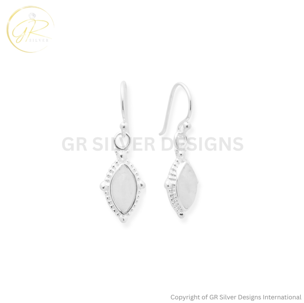 Marquise Rainbow Moonstone Dangle Silver Earrings For Women