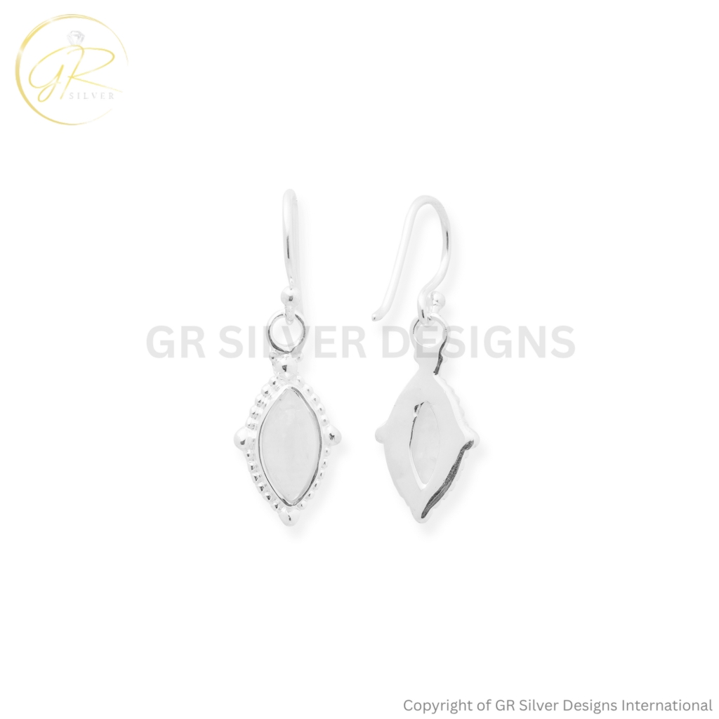 Marquise Rainbow Moonstone Dangle Silver Earrings For Women