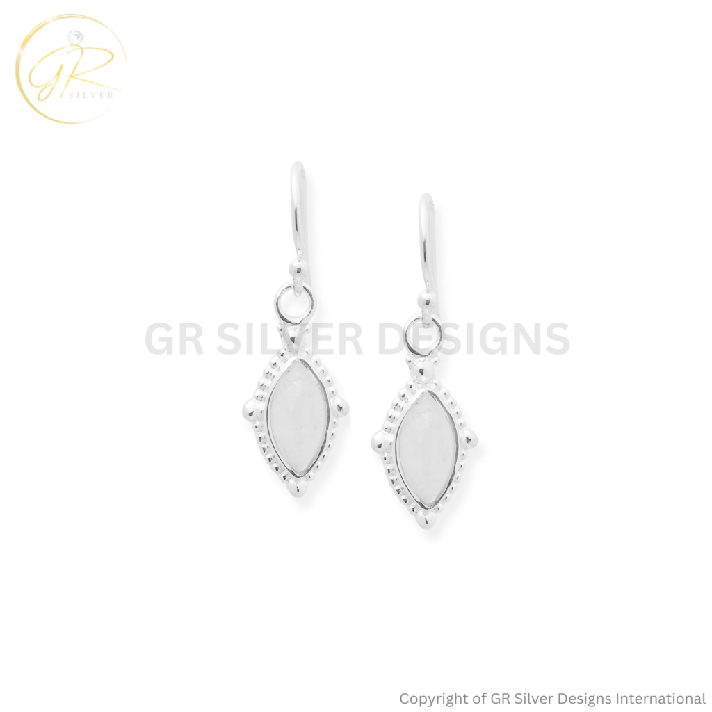Marquise Rainbow Moonstone Dangle Silver Earrings For Women