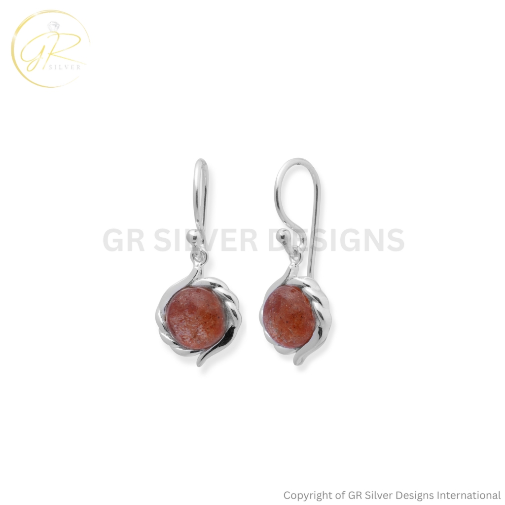 Orange Sunstone Crystal Dangle Drop Silver Earrings For Women
