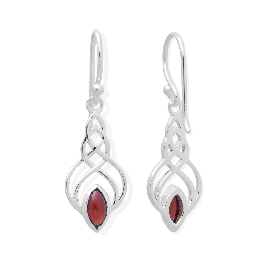 925 Sterling Silver Celtic Knot Rhodolite Dangle Earrings