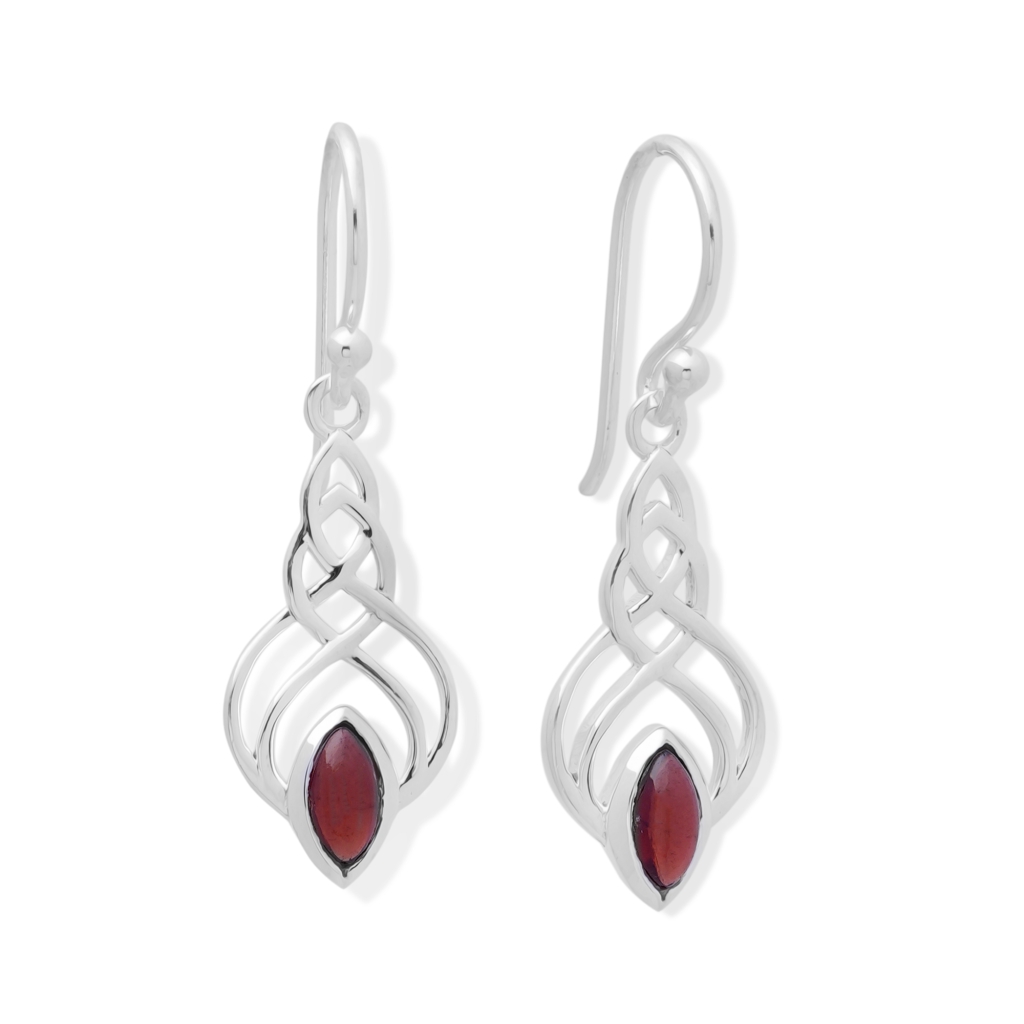 925 Sterling Silver Celtic Knot Rhodolite Dangle Earrings